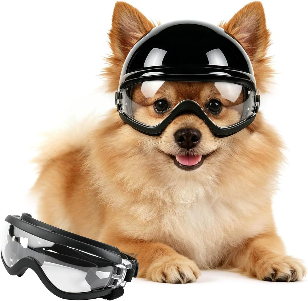 Dog Helmet for Small Dogs Cats, XS Pet Helmets with Goggles Outdoors Cycling Riding, Dog Sunglasses Helmets with Ear Hol