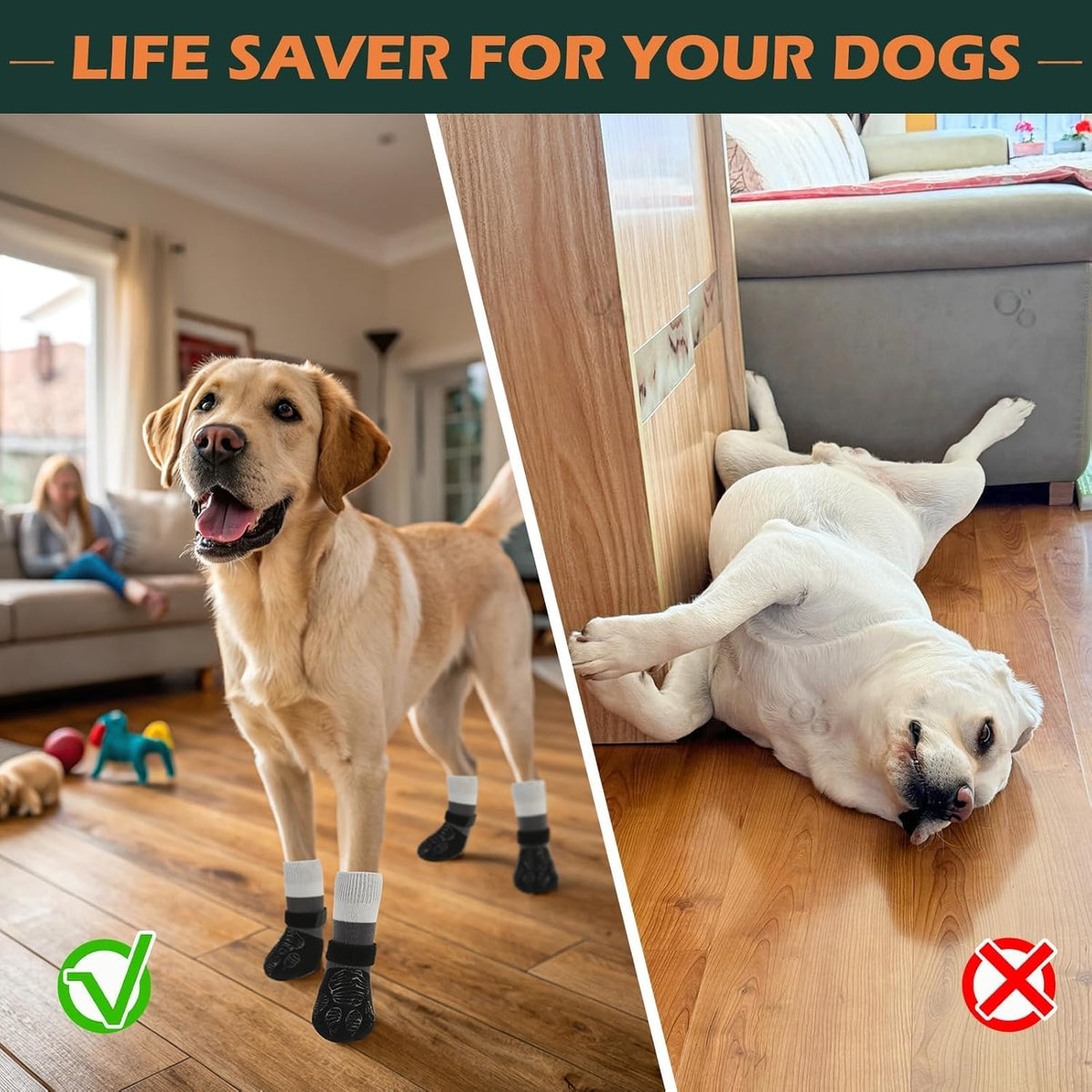 Anti Slip Dog Socks to Prevent Licking Paws with Grippers Black
