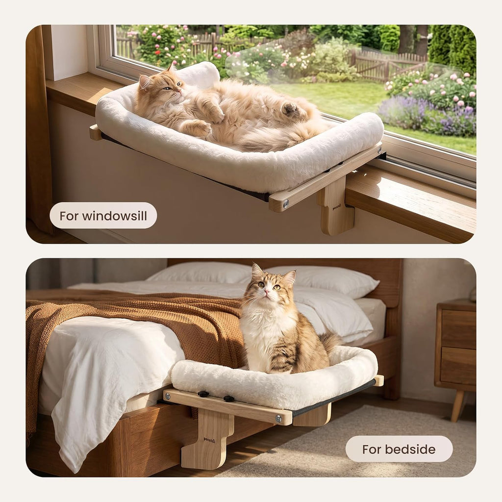 Pecute Cat Windowsill Perch, Cloud-Soft Cat Bed with Wood Frame, 18.9"L