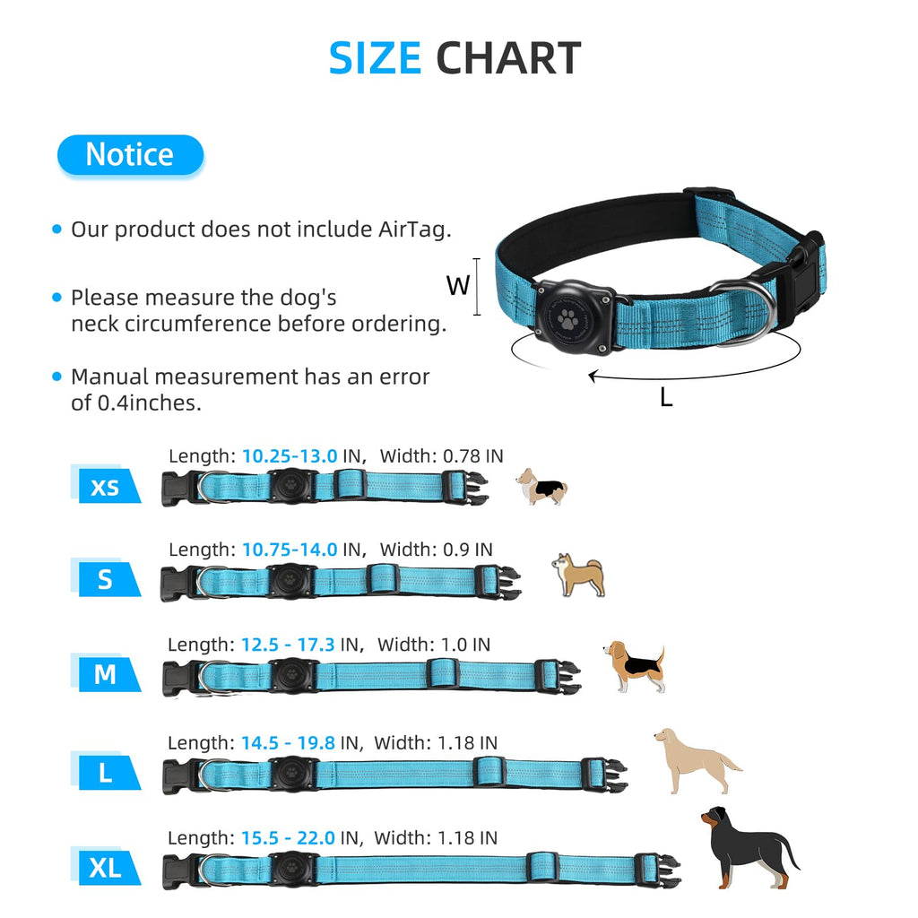 Upgrade Dog Collar with AirTag Holder, IP68 Waterproof, Blue, L