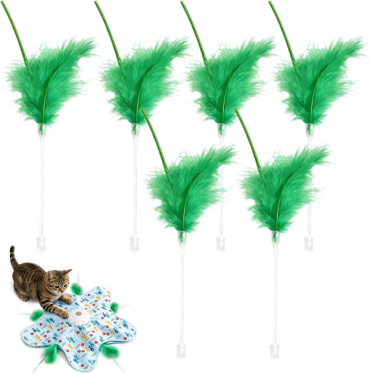 6-Pack Replacement Feathers for Hide and Seek Interactive Cat Toy, Durable Feather Wand Refills, Moving Wand Attachments