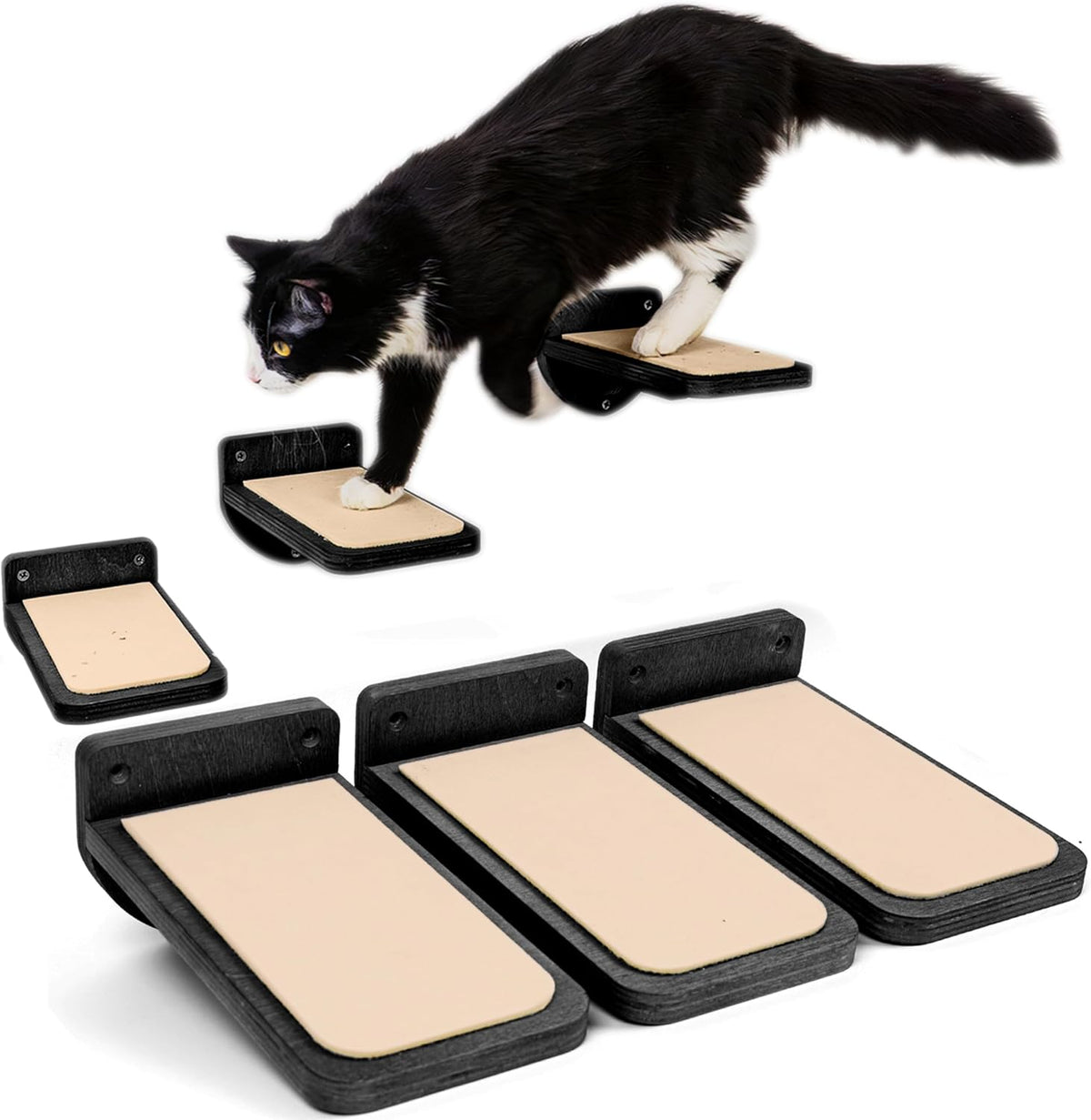 INICIO Cat Wall Steps - 3 Pack of Stairs for Cats to Climb - Natural Wood