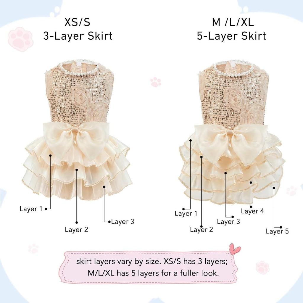 Sparkling Dog Dresses Sequin Cute Dog Birthday Dress with Pearl Neck