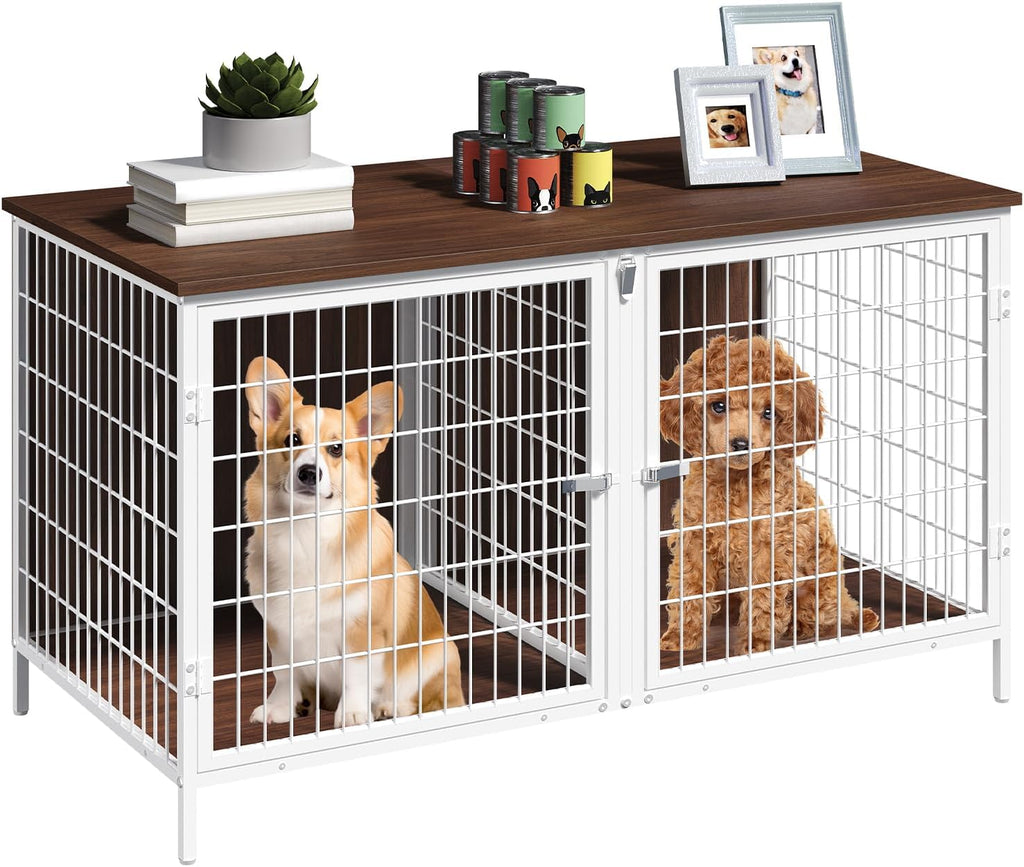MAHANCRIS Dog Crate Furniture for 2 Dogs, 43.3" Dog Kennel with Removable Divider, Heavy Sturdy Dog Furniture Style Doub