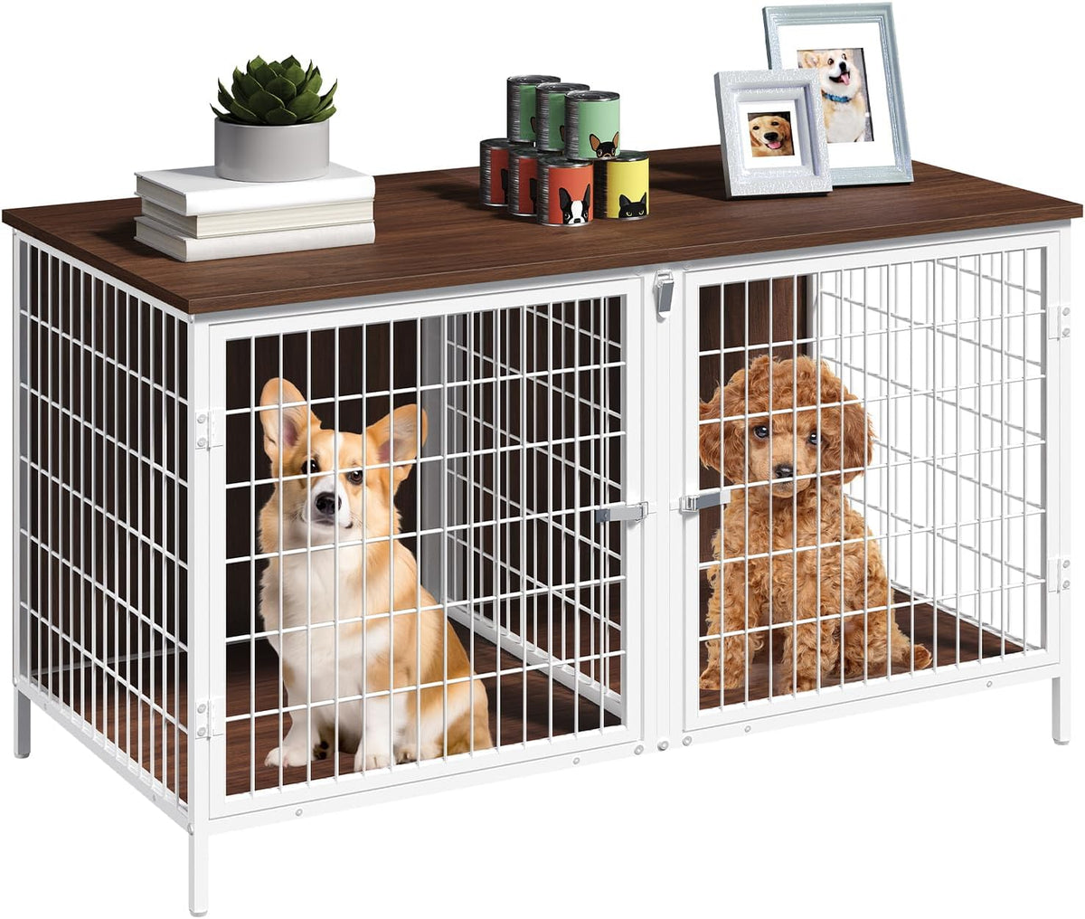 MAHANCRIS Dog Crate Furniture for 2 Dogs, 43.3" Dog Kennel with Removable Divider, Heavy Sturdy Dog Furniture Style Doub