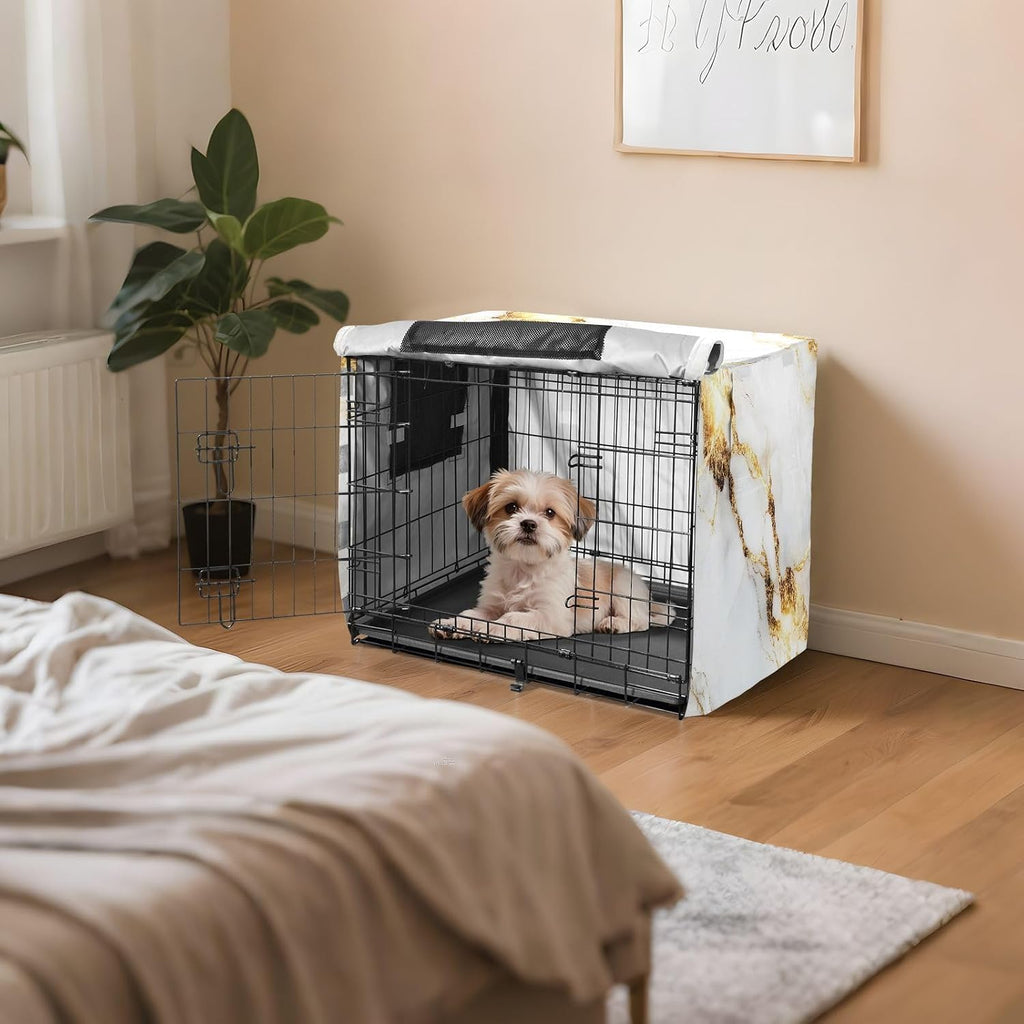 YETTASBIN White Gold Marble Dog Crate Cover, Universal Fits 36 Inch Wire Cages