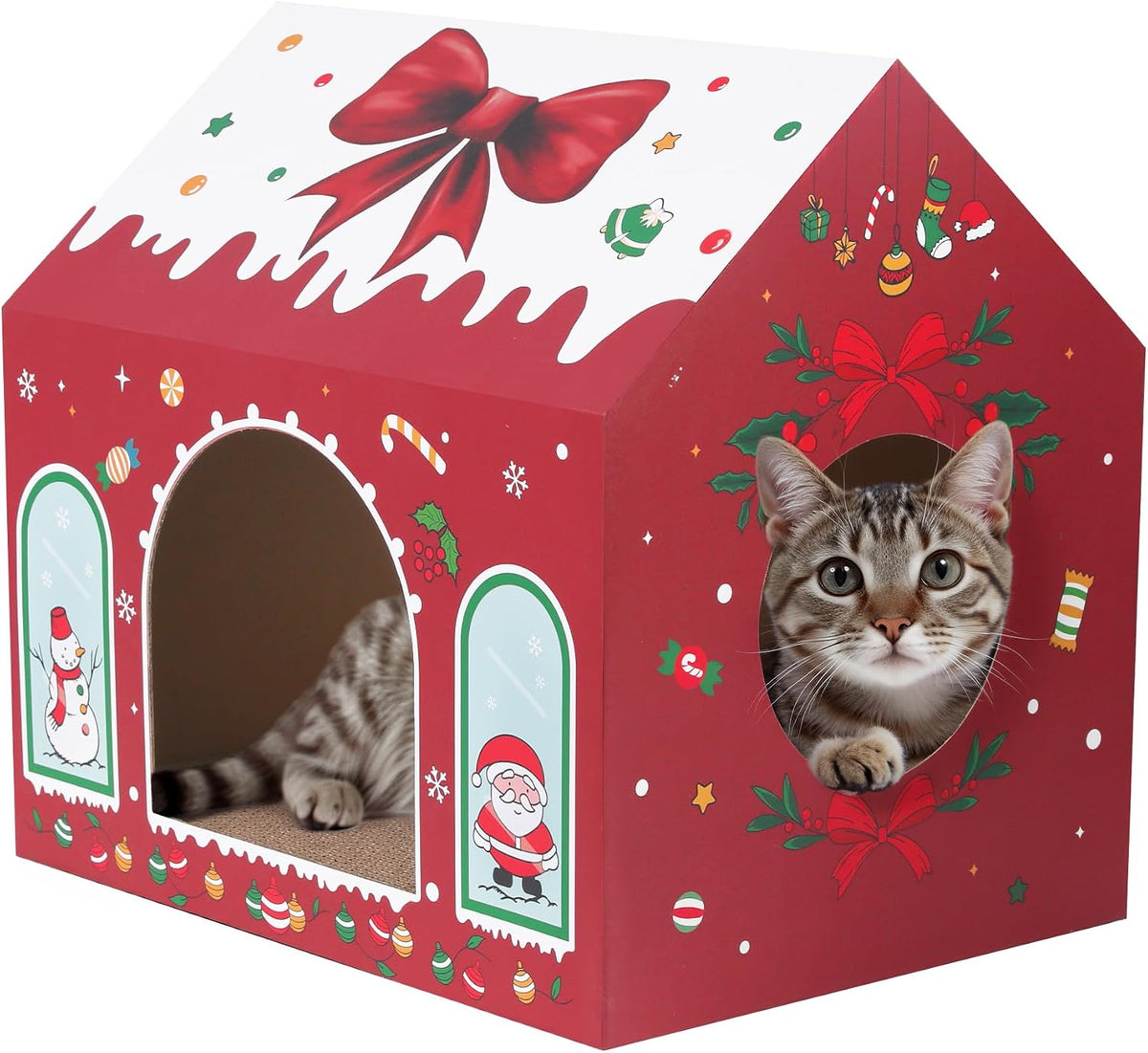 WESTERN HOME Christmas Cardboard Cat House, Indoor Cat Scratcher House