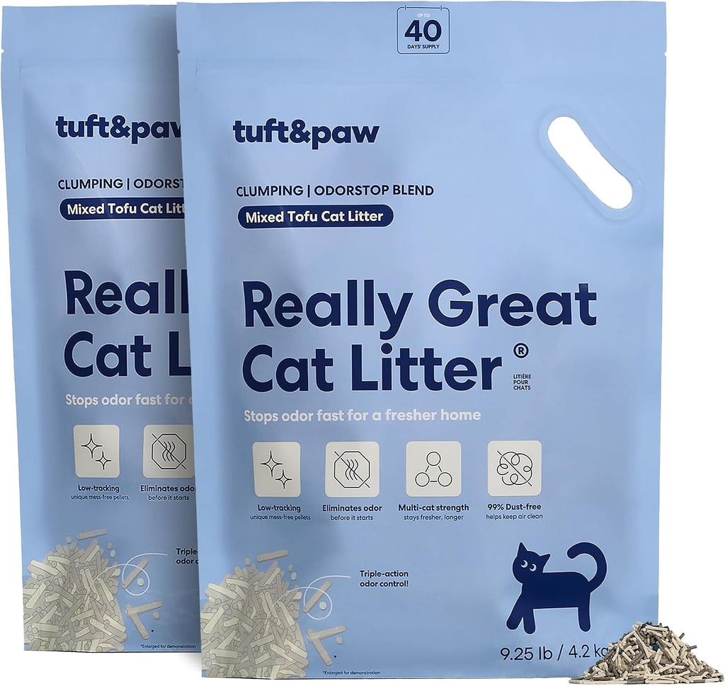 Tuft & Paw Really Great Cat Litter, Ultra Low Tracking Tofu Cat Litter, Clumping, Flushable, Odor Control, Dust-Free, Un