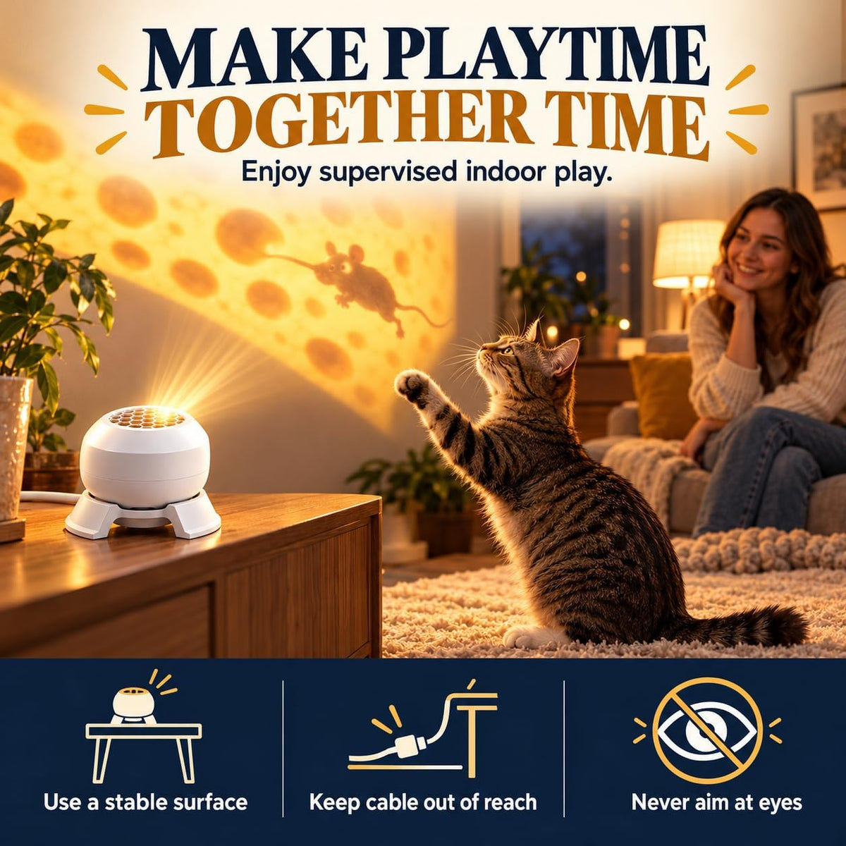 Cat Mouse Projector Light, Adjustable USB Enrichment Cat Toy for Indoor