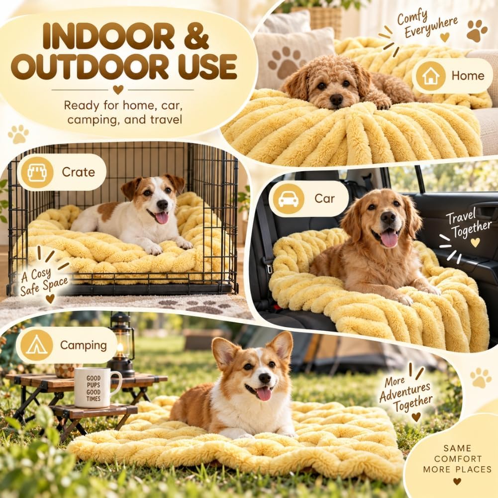 Washable Emotional Support Blanket for Dogs, Plush Yellow Dog Blankets，S