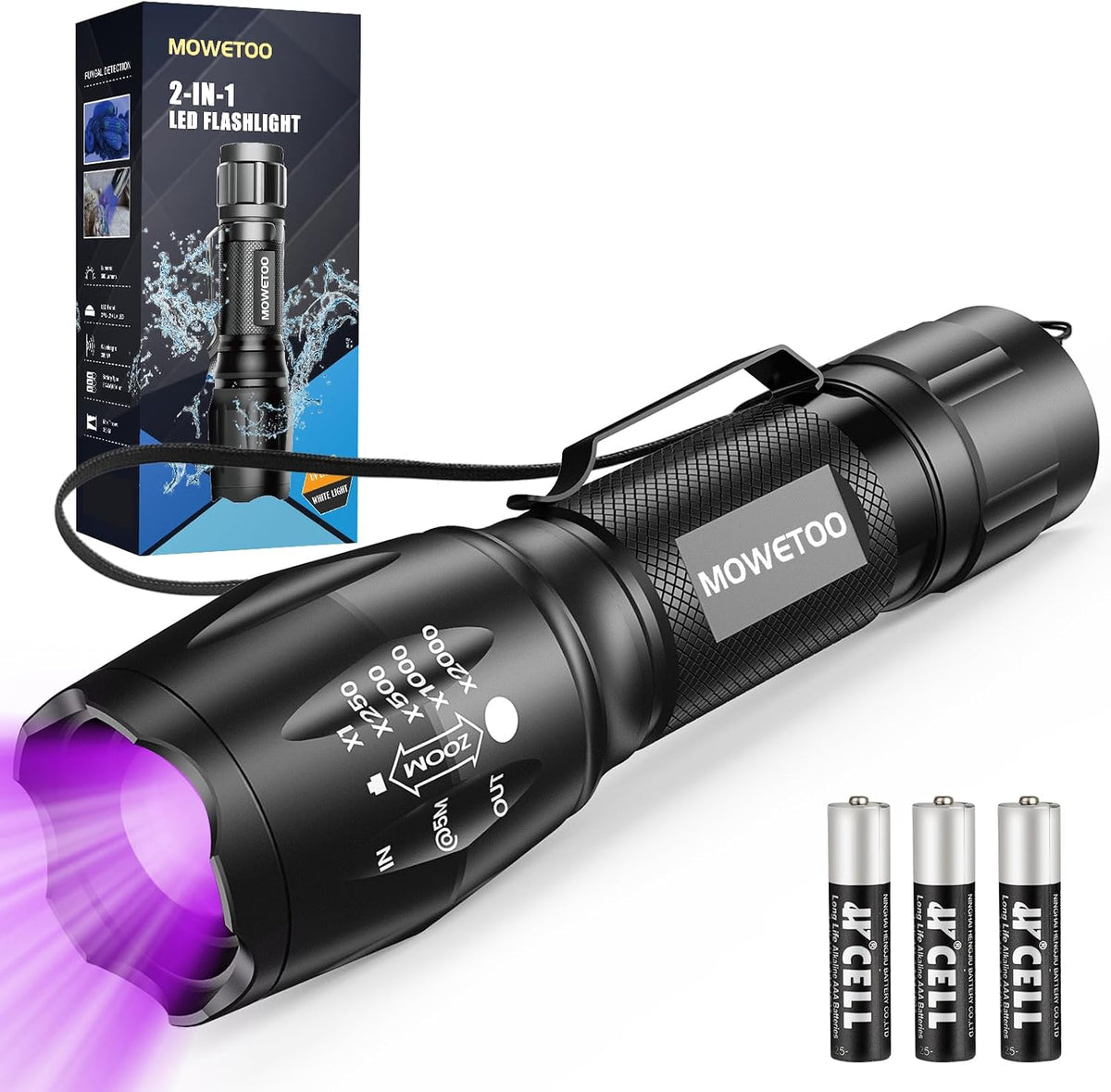 Evteck MOWETOO UV Flashlight with 395nm Black Light & White Light