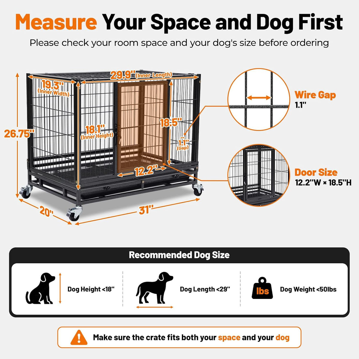 Homey Pet 31 Inch Stackable Dog Crate for Small Dogs, Heavy Duty Wire Cage