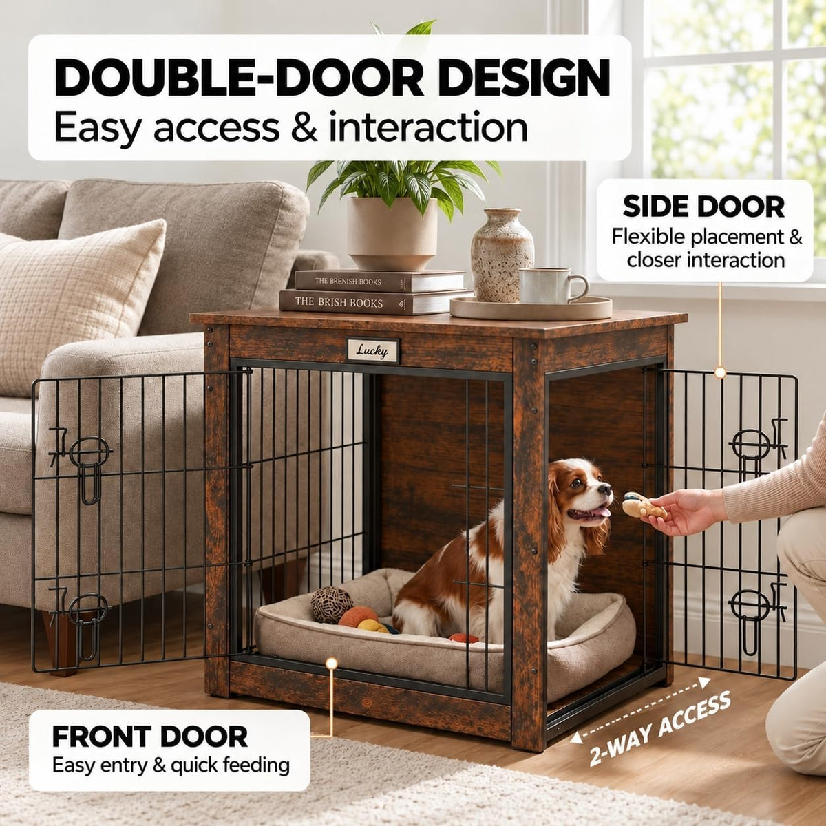 Furniture Style Dog Crate End Table for Small Medium Dogs, 28" Wooden Indoor Dog Kennel with Reversible Side Door & Doub