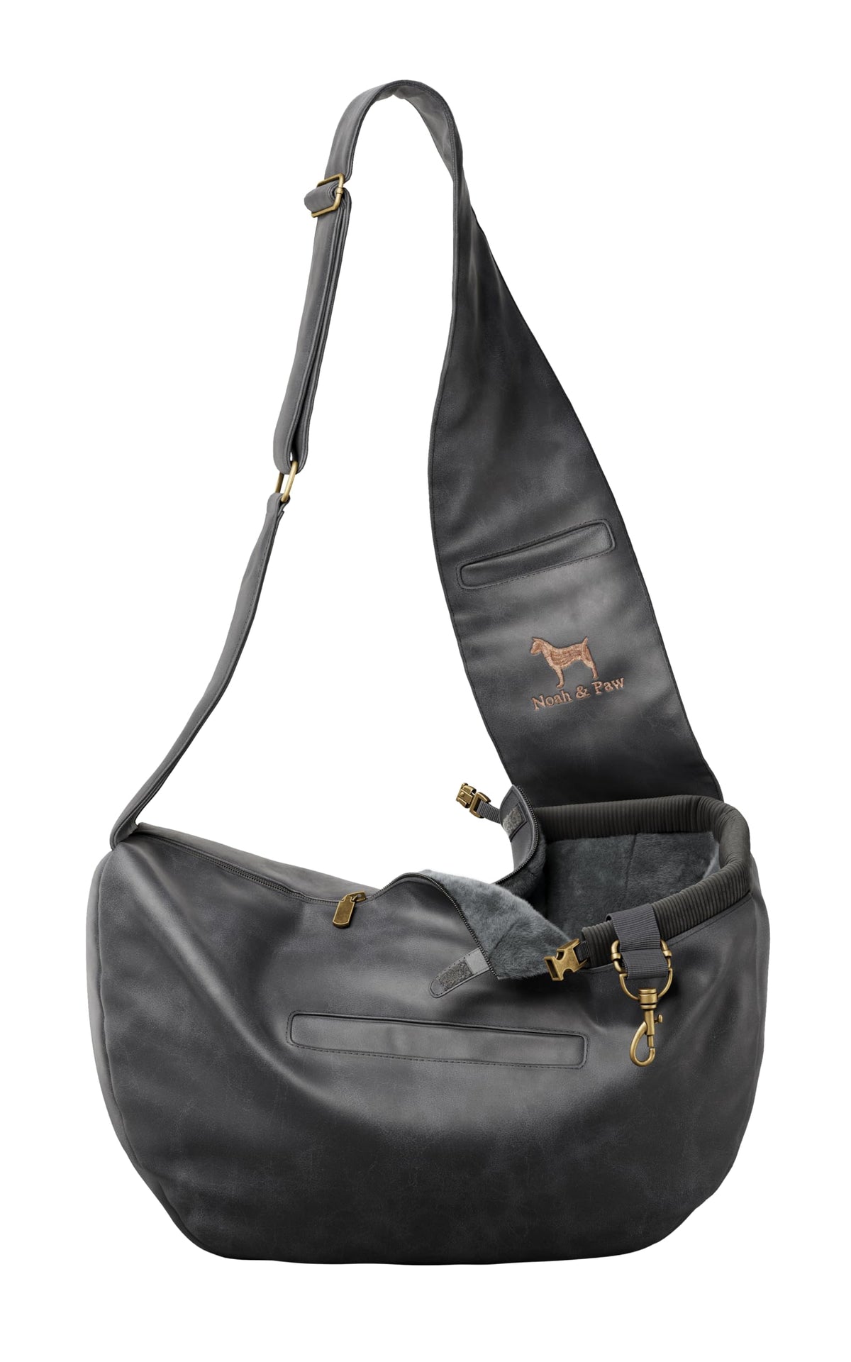 Noah & Paw Dog Sling Carrier for Dogs & Cats 3-10 lb (Faux Leather, Zipper)
