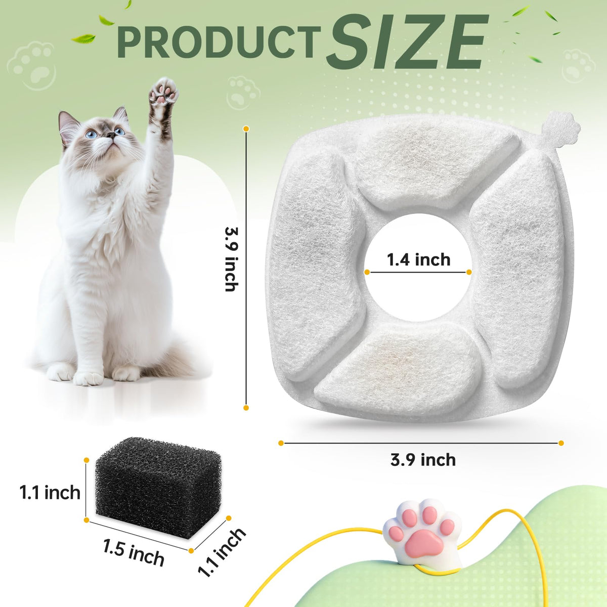 Cat Water Fountain Replacement Filters-12 Pack Cat Fountain Filters with 12 Pack Sponges, Enhanced Compatibility Pet Fountain Filter Fit for 50oz, 84oz, 95oz or 108oz Automatic Pet Dog Water Dispenser