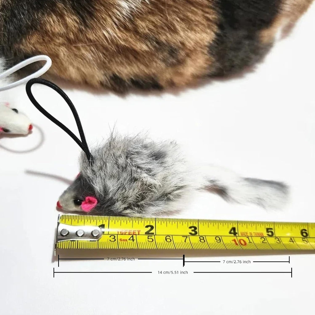 Real Rabbit Fur Mouse Cat Toy - 5 Pack with Crinkle Sound, Rattle & Rope, Extra-Wide Durable Tail, Interactive Hunting T