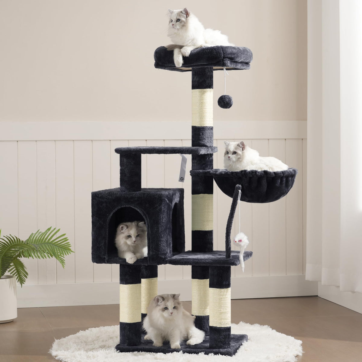 Heybly Cat Tree with Toy, 43.3 inch Cat Tower for Indoor Cats HCT004SG