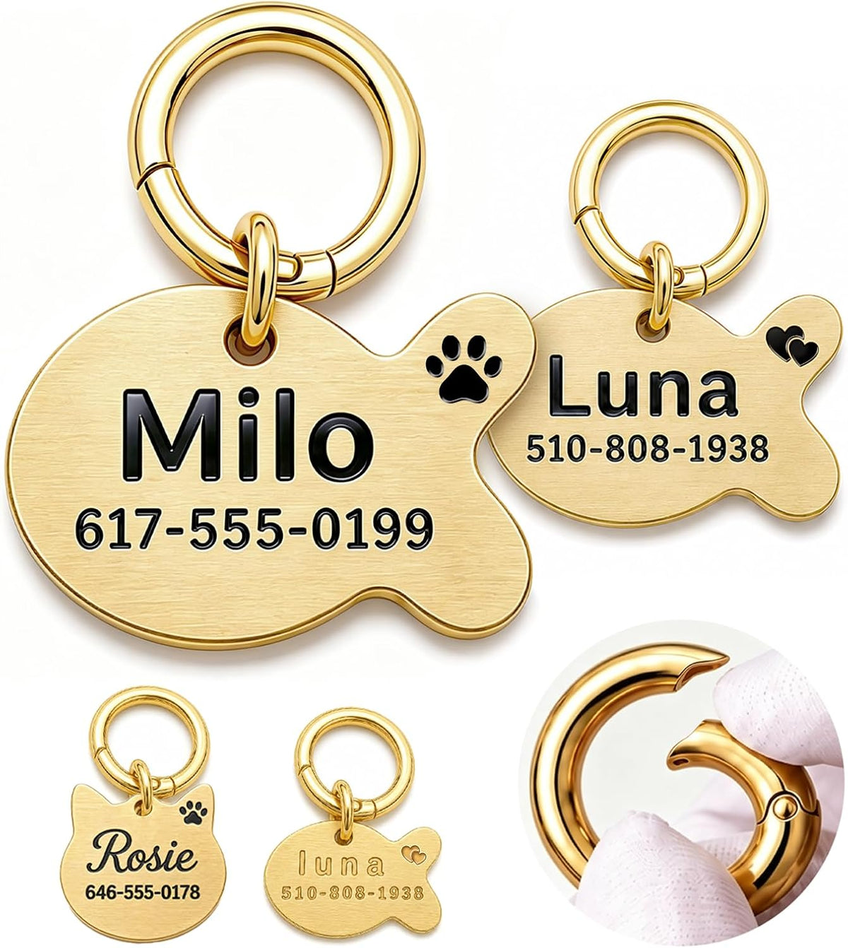 Personalized Cat Tag, Solid Brass Cat ID Tag, Deep Engraved Pet Name Tag