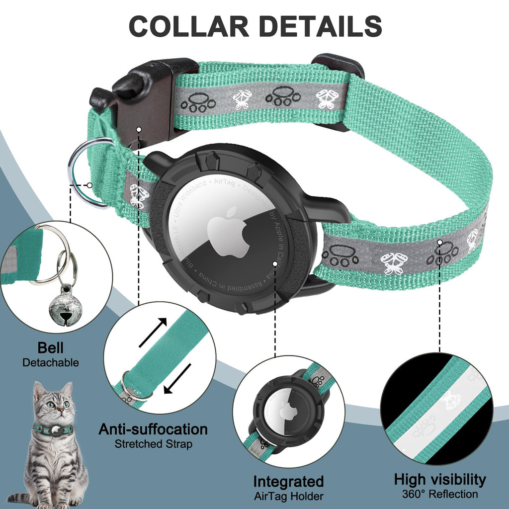 Reflective AirTag Cat Collar, Integrated Cat Collar with Air Tag Holder