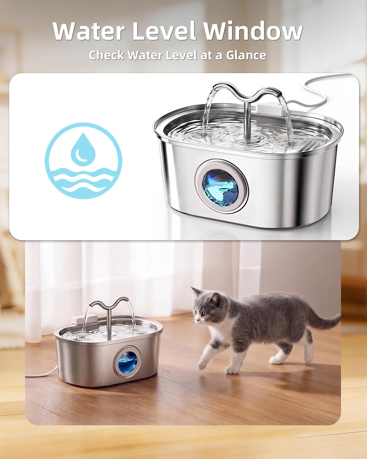 SohoTeco 3.2L/108oz Stainless Steel Cat Water Fountain Pet Fountain