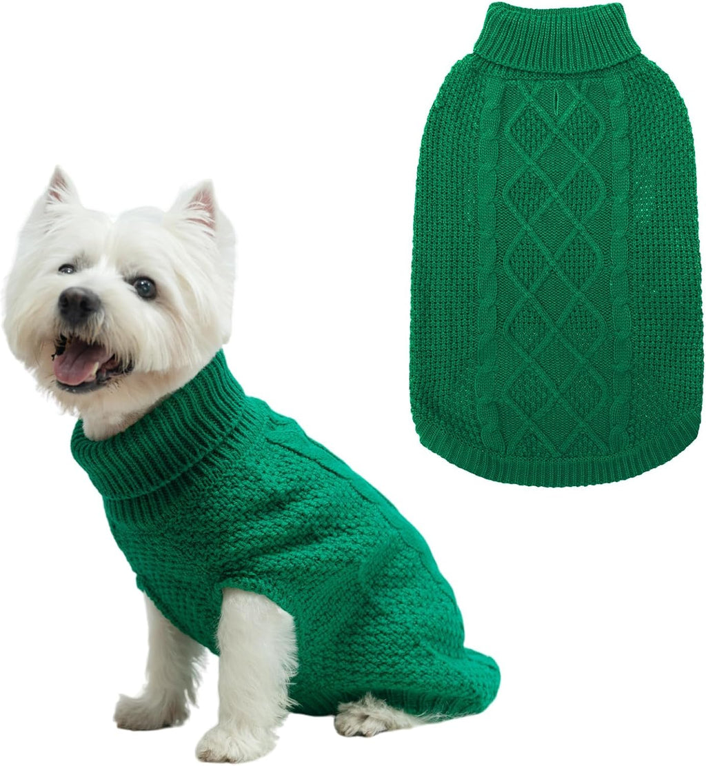 Mihachi Turtleneck Dog Sweater - Winter Coat Apparel Classic Cable Knit Clothes with Leash Hole for Cold Weather, Ideal 