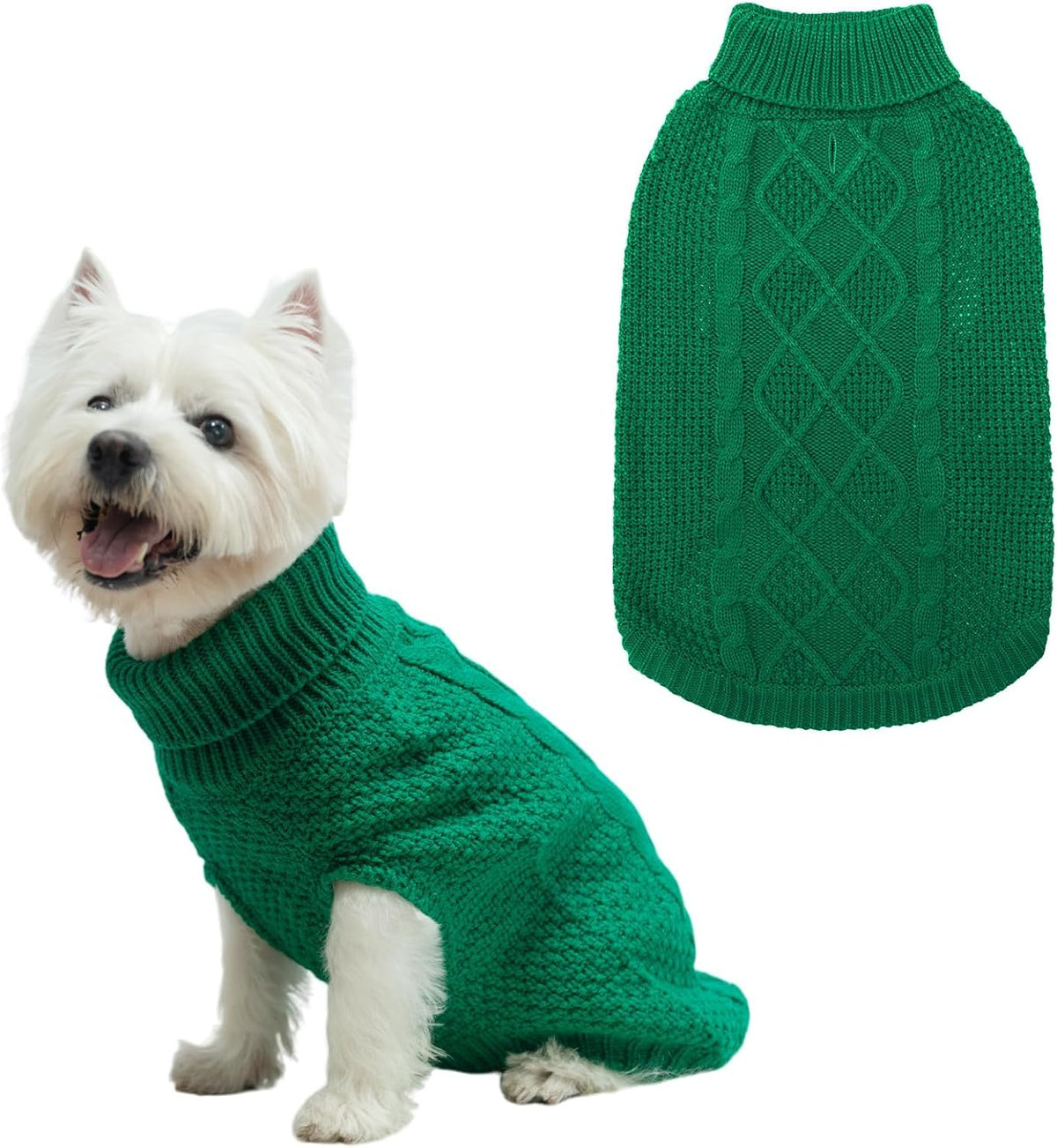 Mihachi Turtleneck Dog Sweater - Winter Coat Apparel Classic Cable Knit Clothes with Leash Hole for Cold Weather, Ideal 