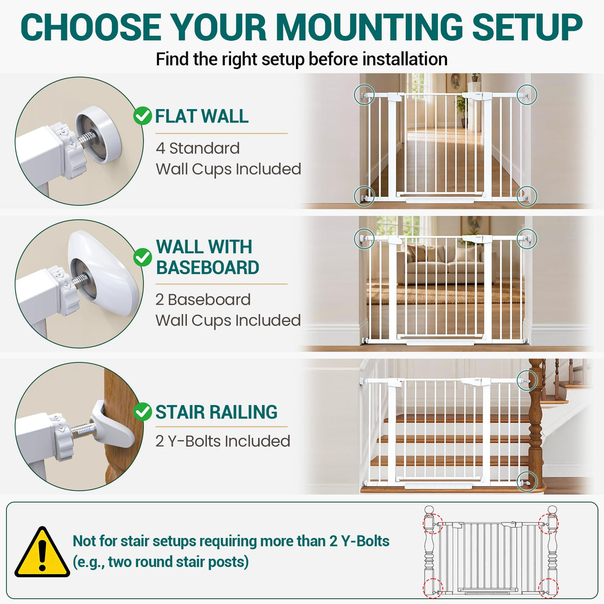 Cumbor 30-46" Baby Gate for Stairs, Auto Close Dog Gate for Doorways White