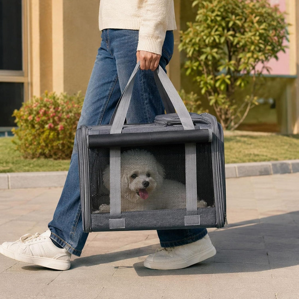 Foldable 600D Oxford Cat Dog Carrier Bag Breathable Mesh (Gray)