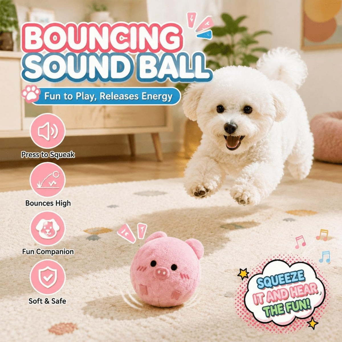 Mini Fluffy Squeaky Pet Ball, 2‑Pack Plush Soft Pet Play Balls, Cute Animal Shape Indoor Interactive Toy for Puppies & C