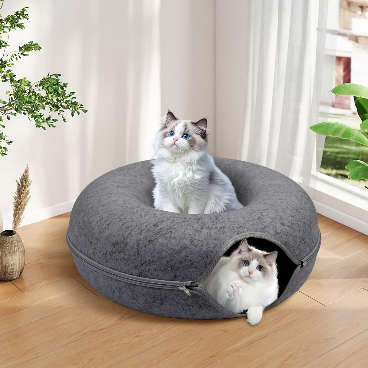 Large Peekaboo Cat Cave Donut Tunnel 24" for Indoor Cats