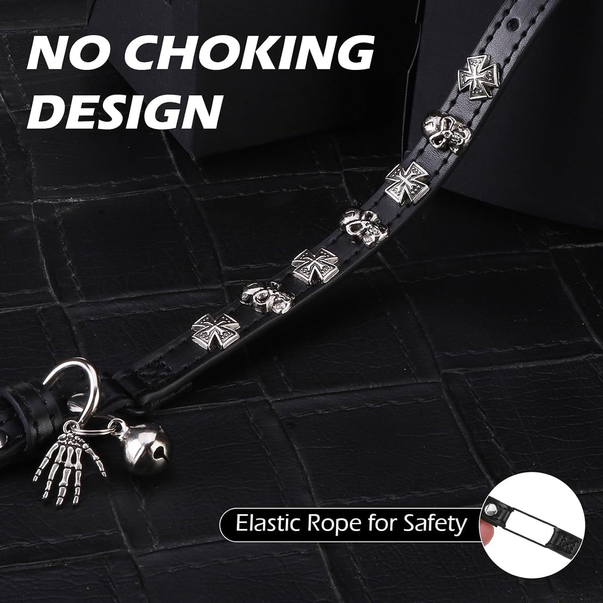 Leather Cat Collar for Girl Boy Cats,Black(Skull)