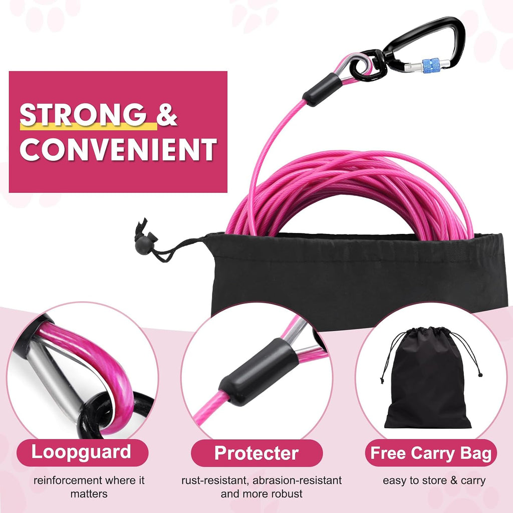 Heavy Duty Tie Out Cable for Yard - 50FT-1000LBS Break Strength, Swivel Lockable Hook & Spring, Chew Proof Dog Chain for