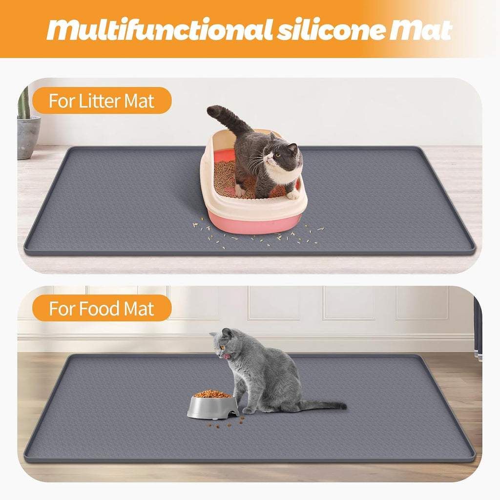 Cat Litter Mat for Litter Box 51"x25.6" Extra Large Silicone Mat,Light Grey