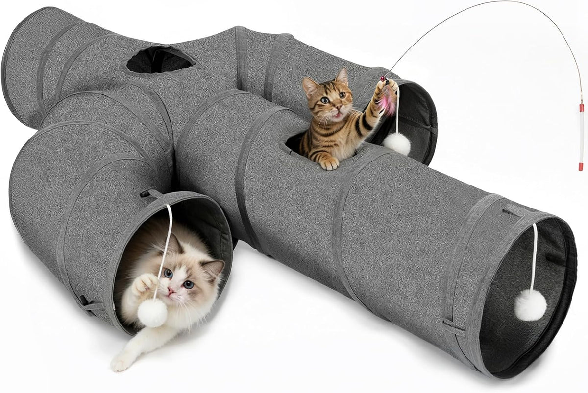 Ownpets Cactus Cat Tunnel 12" with Peek Holes for Indoor Large Cat, Grey