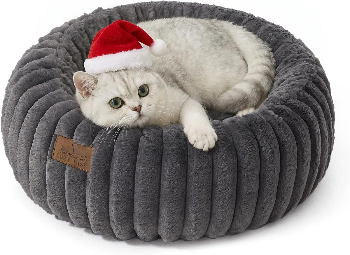 COZY KISS Cat Beds Washable Calming Donut Small Dog & Puppy Bed, 23in Cream