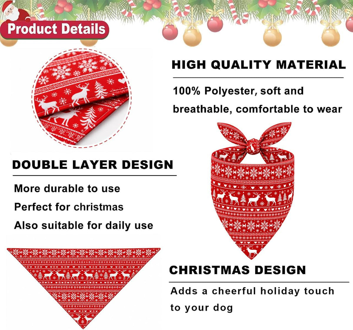 Christmas Dog Bandanas Nordic Style Dog Winter Outfit Costume XL