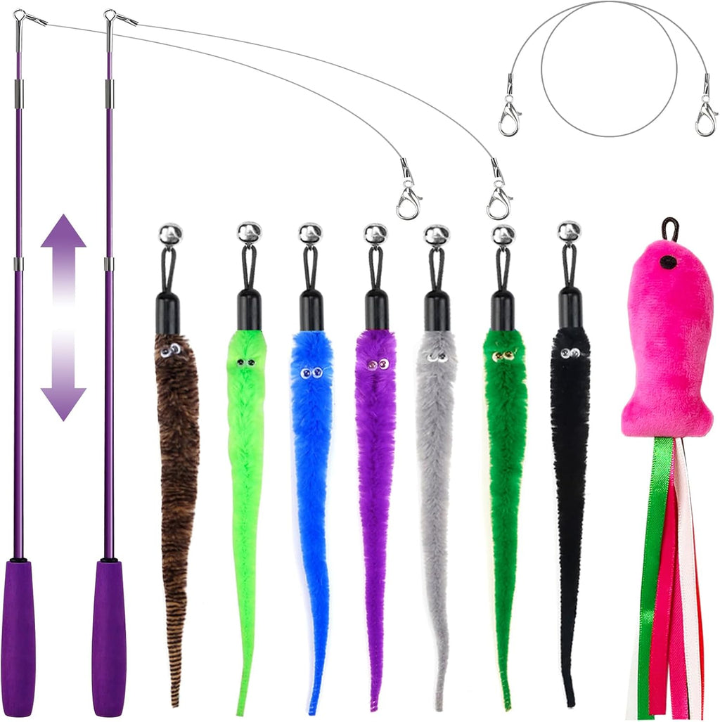 Cat Toys 11Pcs Cat Wand Worm Feather Refills for Indoor Cats