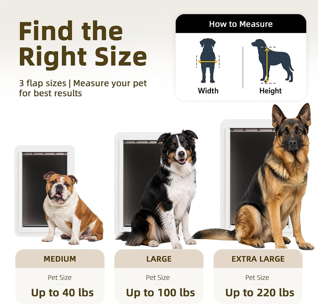 URSPET Medium Dog Door for Wall, 3-Flap Insulated, Steel Frame,White