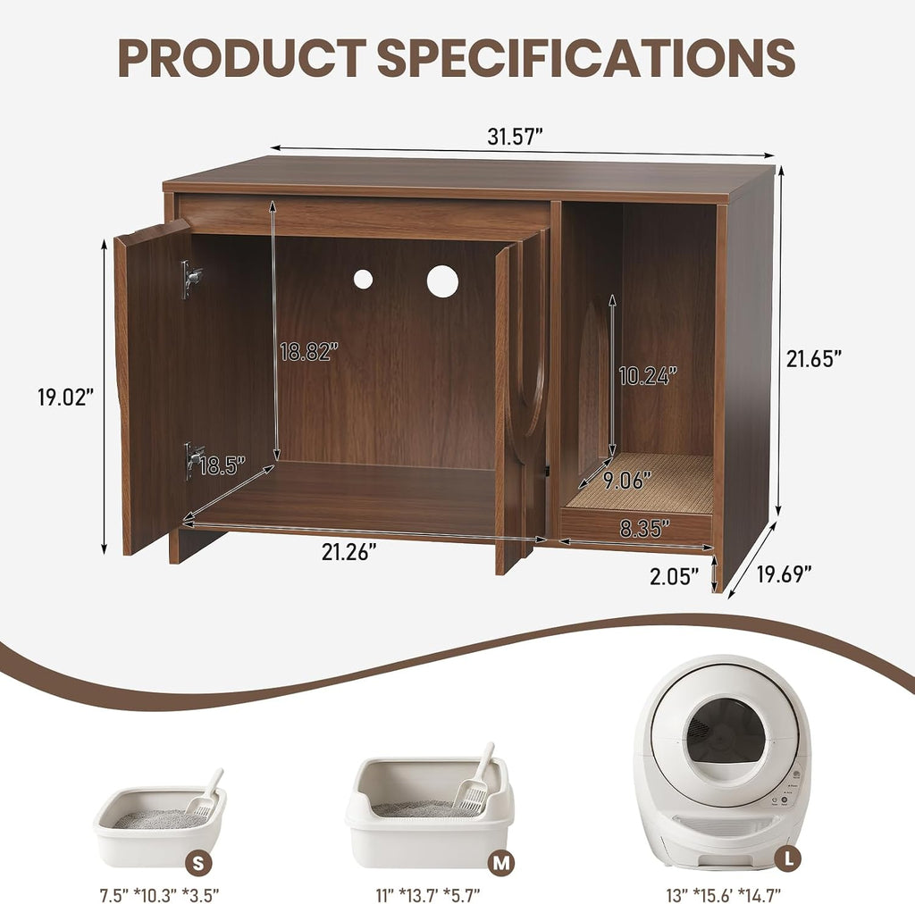 Halitta 31.5” Cat Litter Box Enclosure Furniture with Cat Scratch Pad