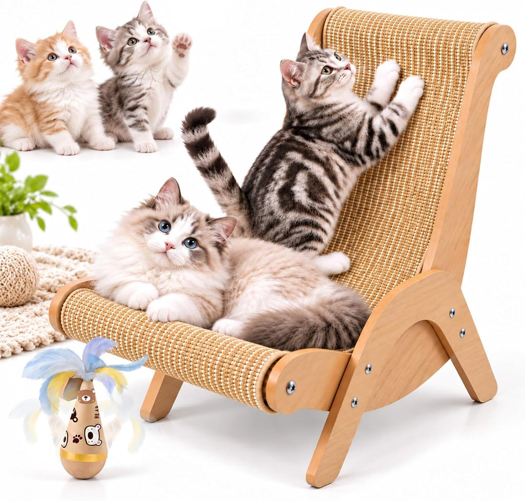 Cat Scratch Lounger Chair, 2-in-1 Sisal Scratcher Board Bed, Standard