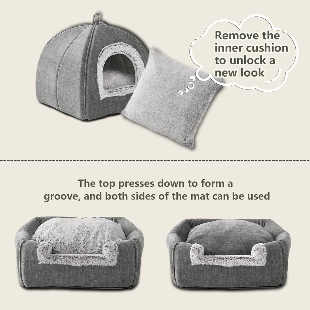 Cat Bed Cave-Cat Beds for Indoor Cats,Kittens and Small Pets,Soft and Warm Cats House Tent Bed,Foldable and Washable wit