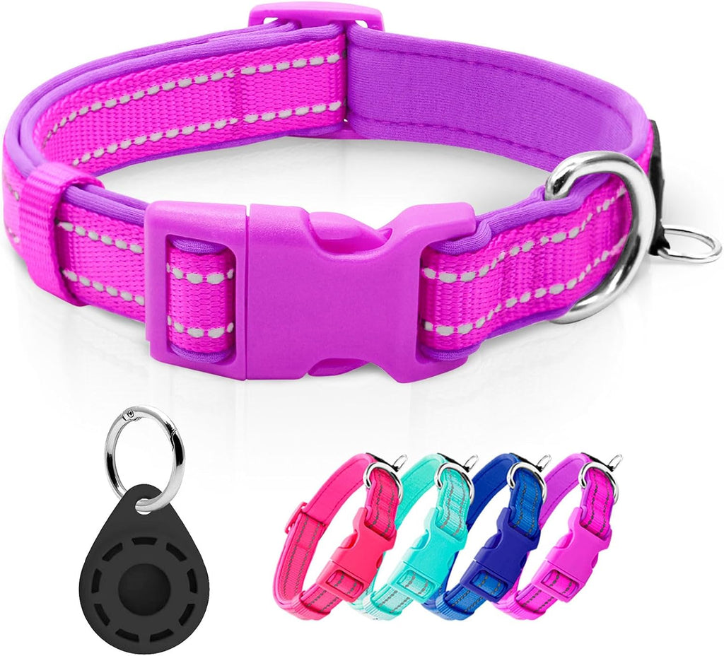 Reflective Dog Collar, Neoprene Padded Small Dog Collar, Hot Pink, S