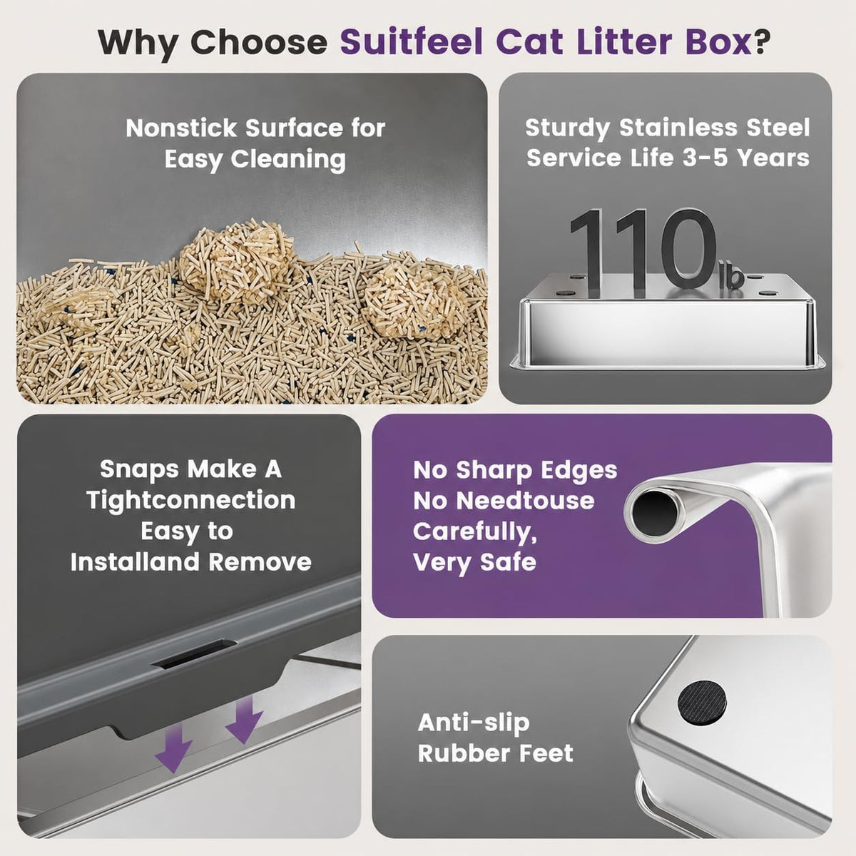Stainless Steel Cat Litter Box with Lid, 26 x 18 x 12 in