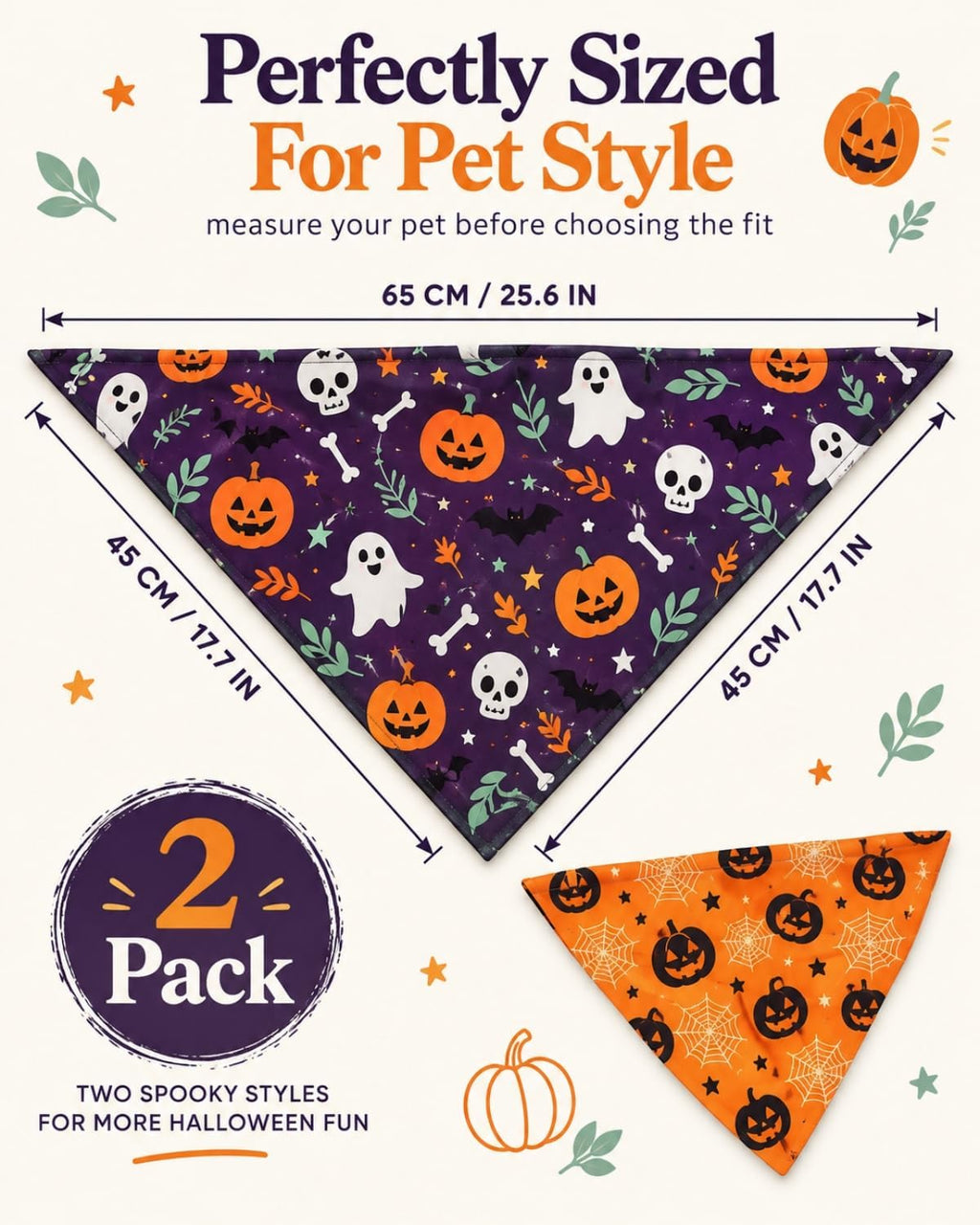 Halloween Dog Bandanas 2PCS Pumpkin Pet Scarf
