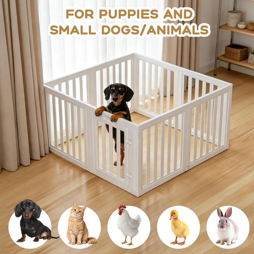 LoveTail Dog Playpen Indoor,Puppy Playpen,White 23.6" H, 8 Panels