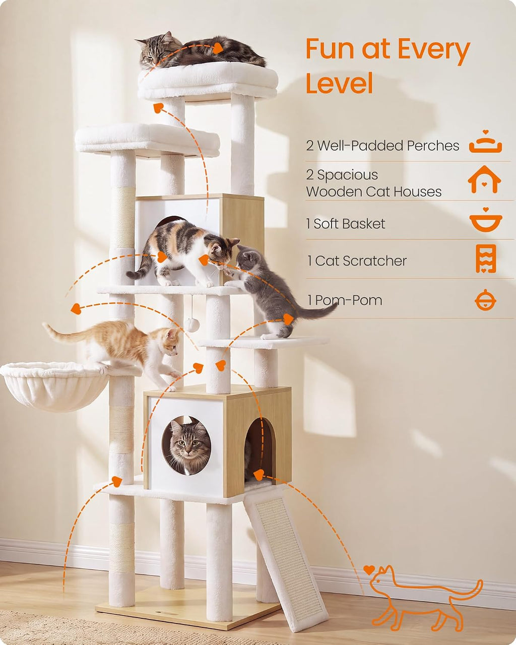 Feandrea Tall Cat Tree, 6-Tier Cat Tower with 2 Condos, 67.3 in