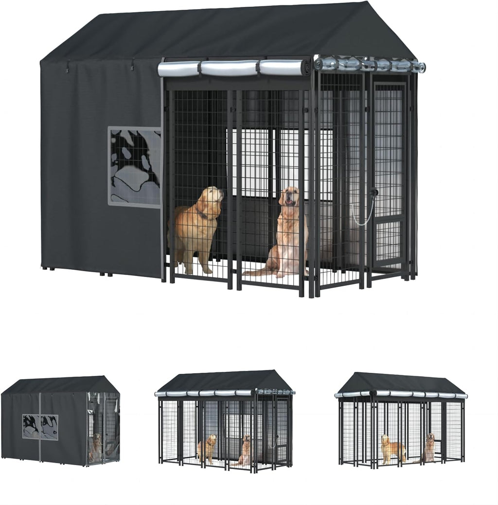 Outdoor Dog Kennel Cover, 8'Dx4'Wx6'H, Full Coverage Black