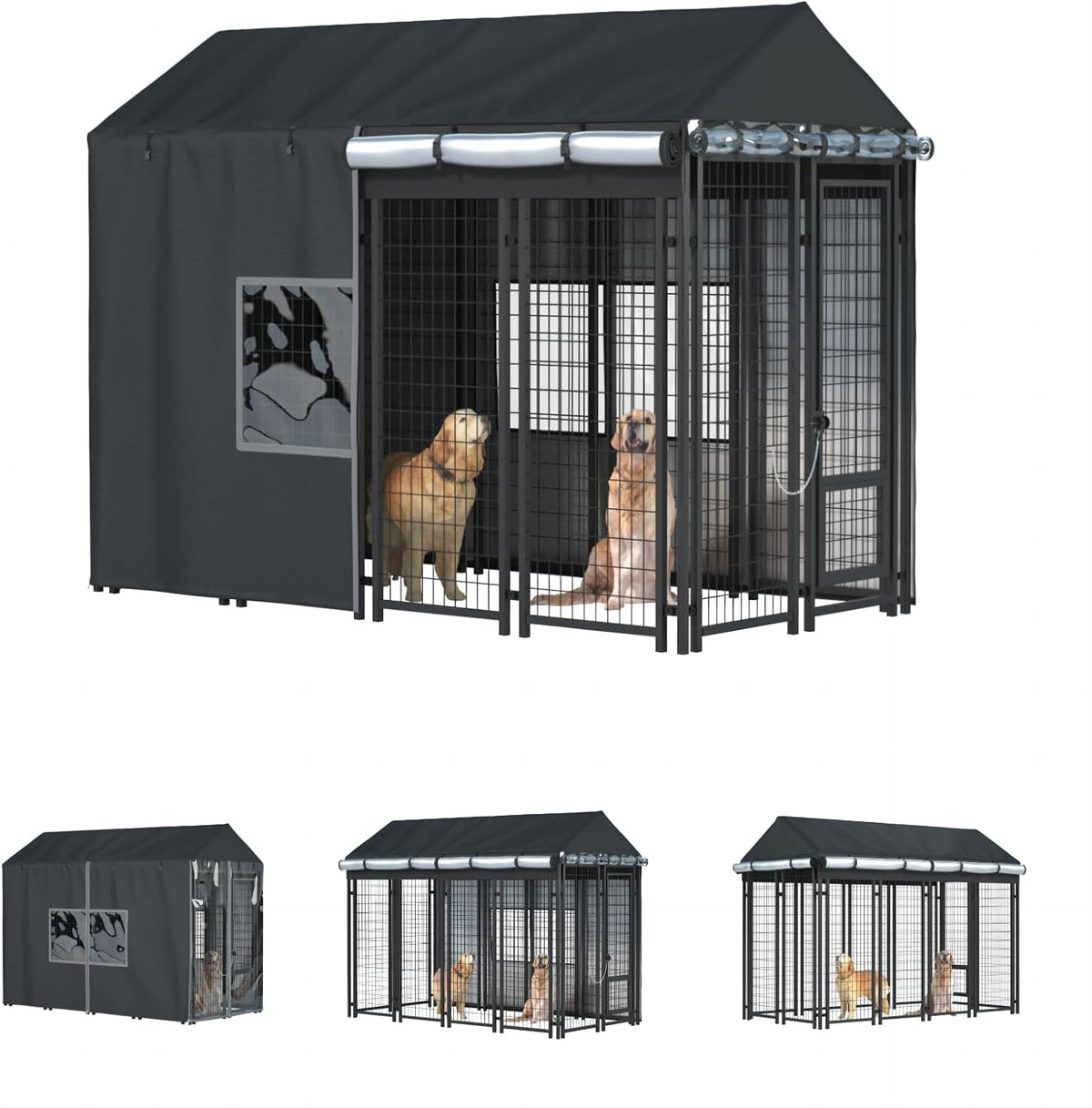 Outdoor Dog Kennel Cover, 8'Dx4'Wx6'H, Full Coverage Black