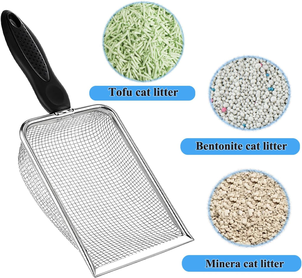 Cat Litter Scoop, Stainless Steel Cats Sturdy Mesh Scooper Kitty Metal Scooper Long Handle Scooper Shovel Sifter for All