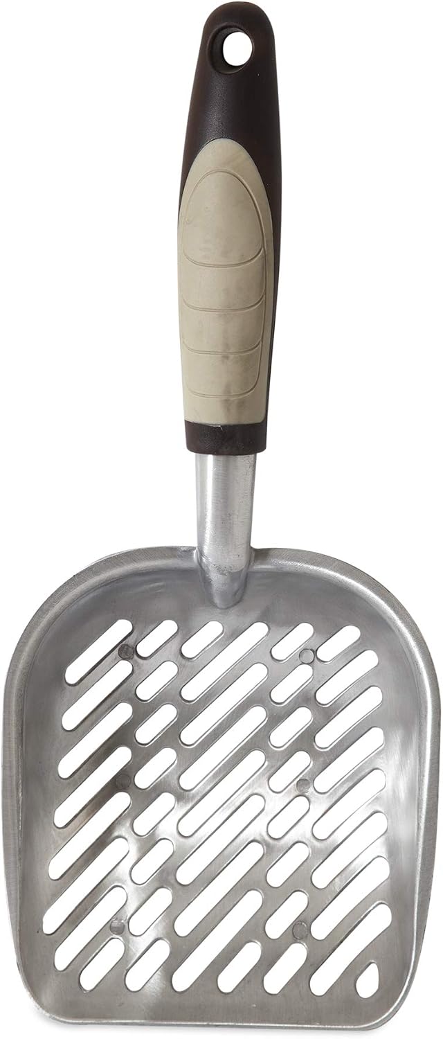 Petmate Metal Cat/Kitty Litter Scoop, Deep Shovel, Premium Non-Stick Large Scooper with Non-Slip Handle & Curved Design 